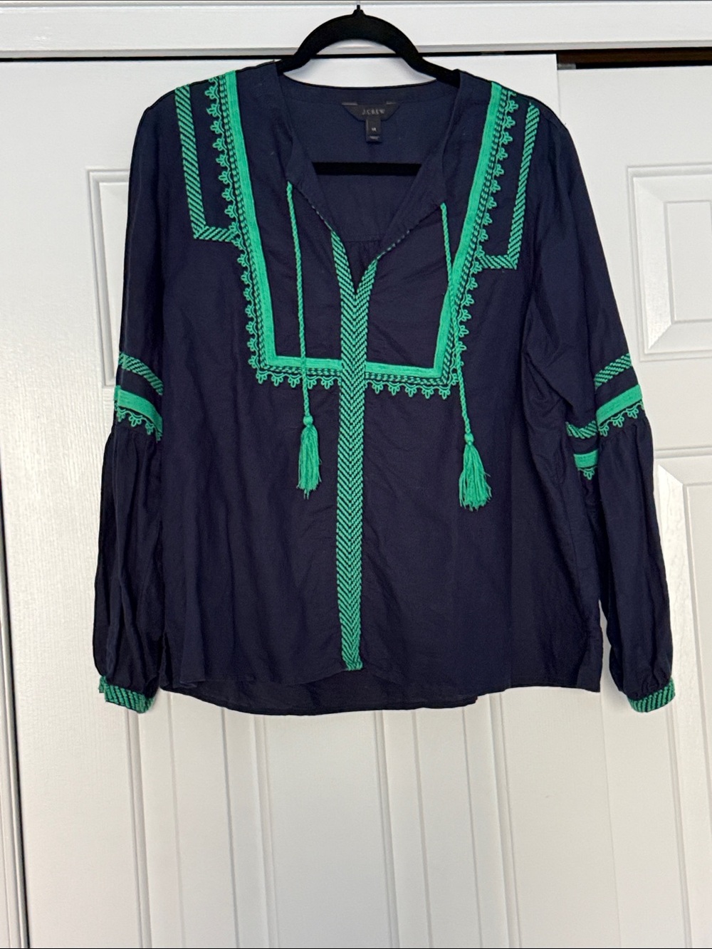 J. Crew Navy Tunic with Bright Green Embroidery